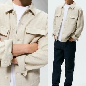 Zara Textured Overshirt Button Front Collared Jacket Pockets Men's Small Unisex